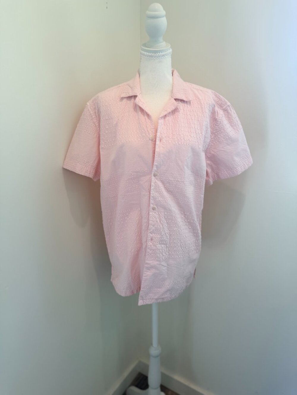 Chubbies Sunday Shirt Mens Pink Cotton Linen Blend Button Up Camp Collar Texture